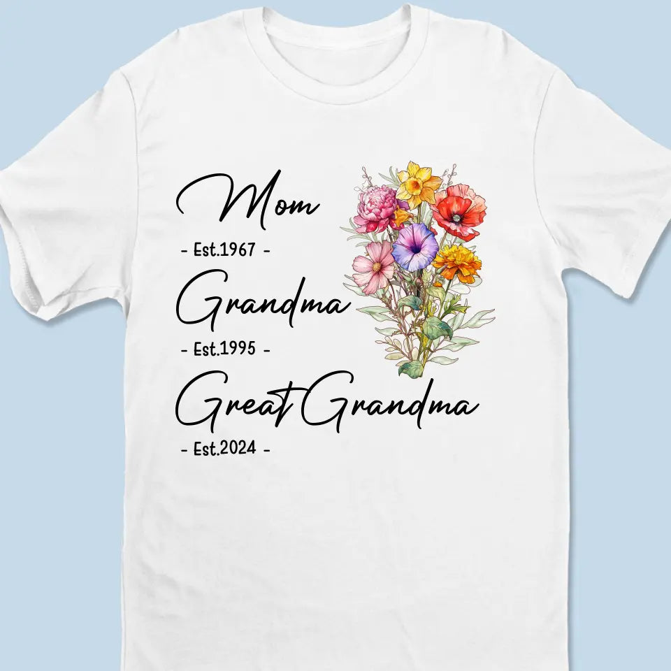 Grandma Bear Flowers - Family Personalized Custom Unisex T-shirt, Hoodie, Sweatshirt - Mother's Day, Gift For Mom, Grandma