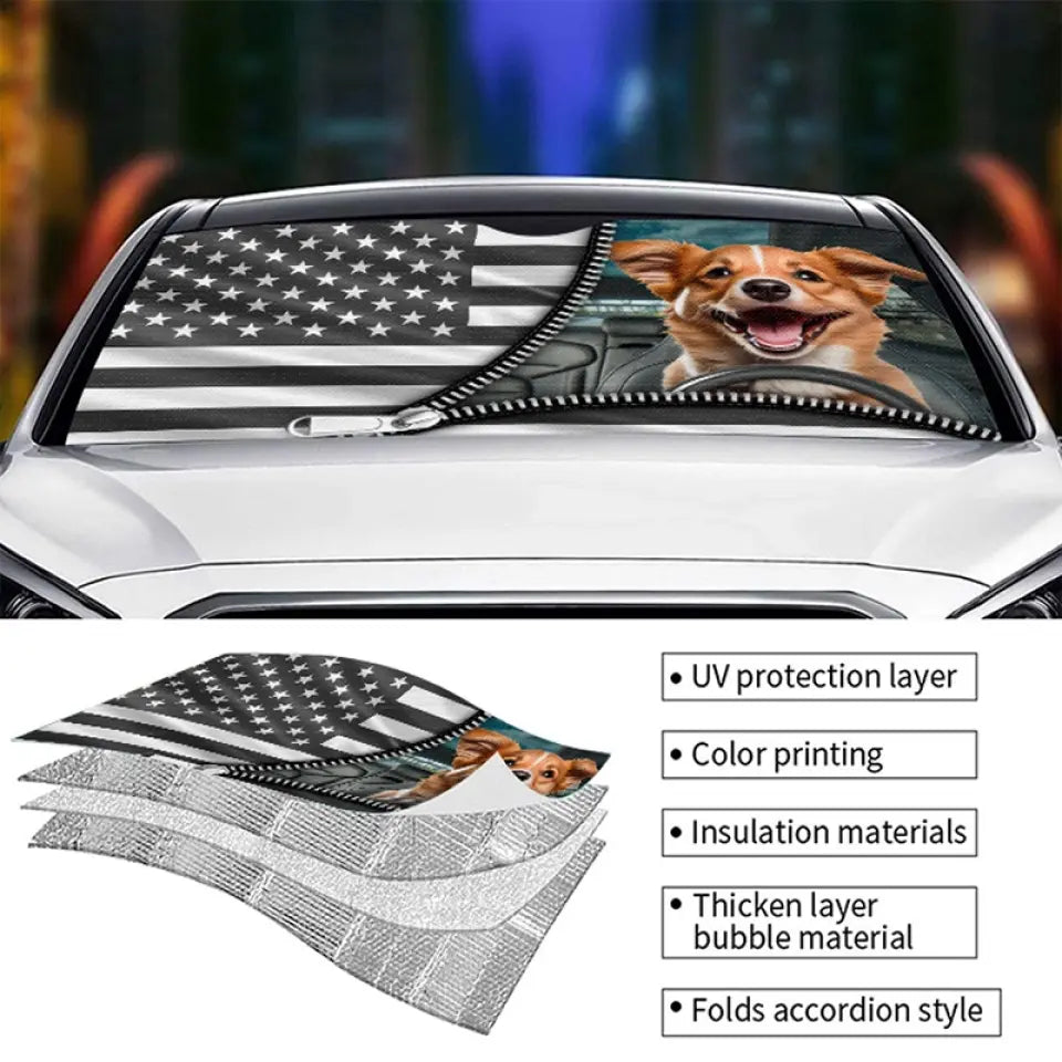 Custom Photo Life Is A Grand Adventure, Go Live It - Dog & Cat Personalized Custom Auto Windshield Sunshade, Car Window Protector - Gift For Pet Owners, Pet Lovers