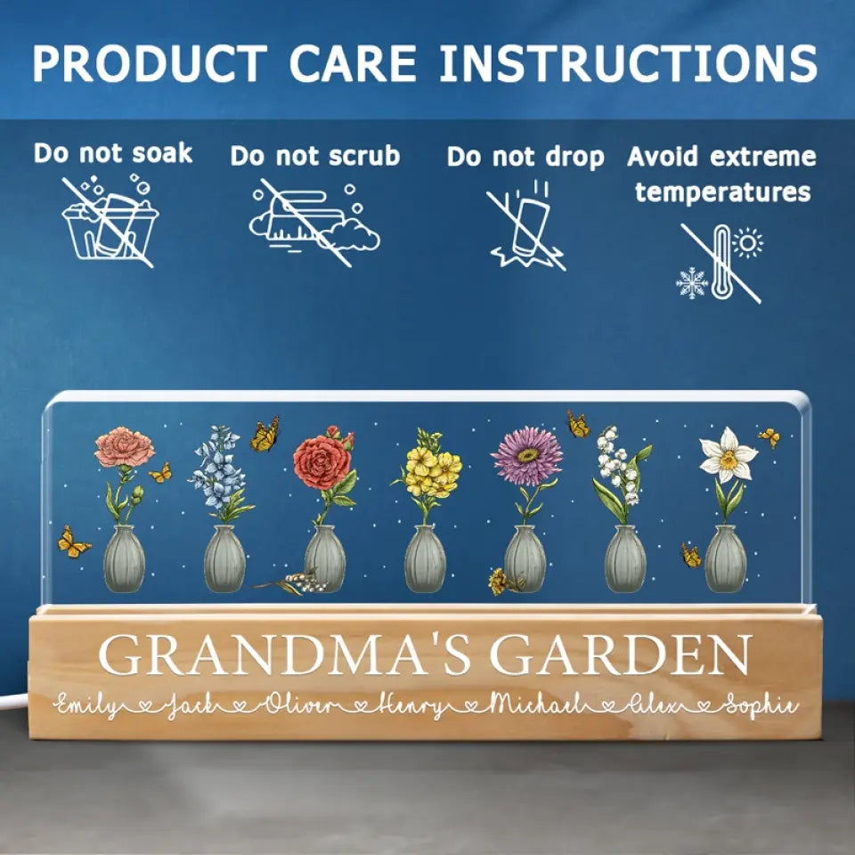 Grandma's Garden - Family Personalized Custom Acrylic Letters 3D LED Night Light - Gift For Mom, Grandma