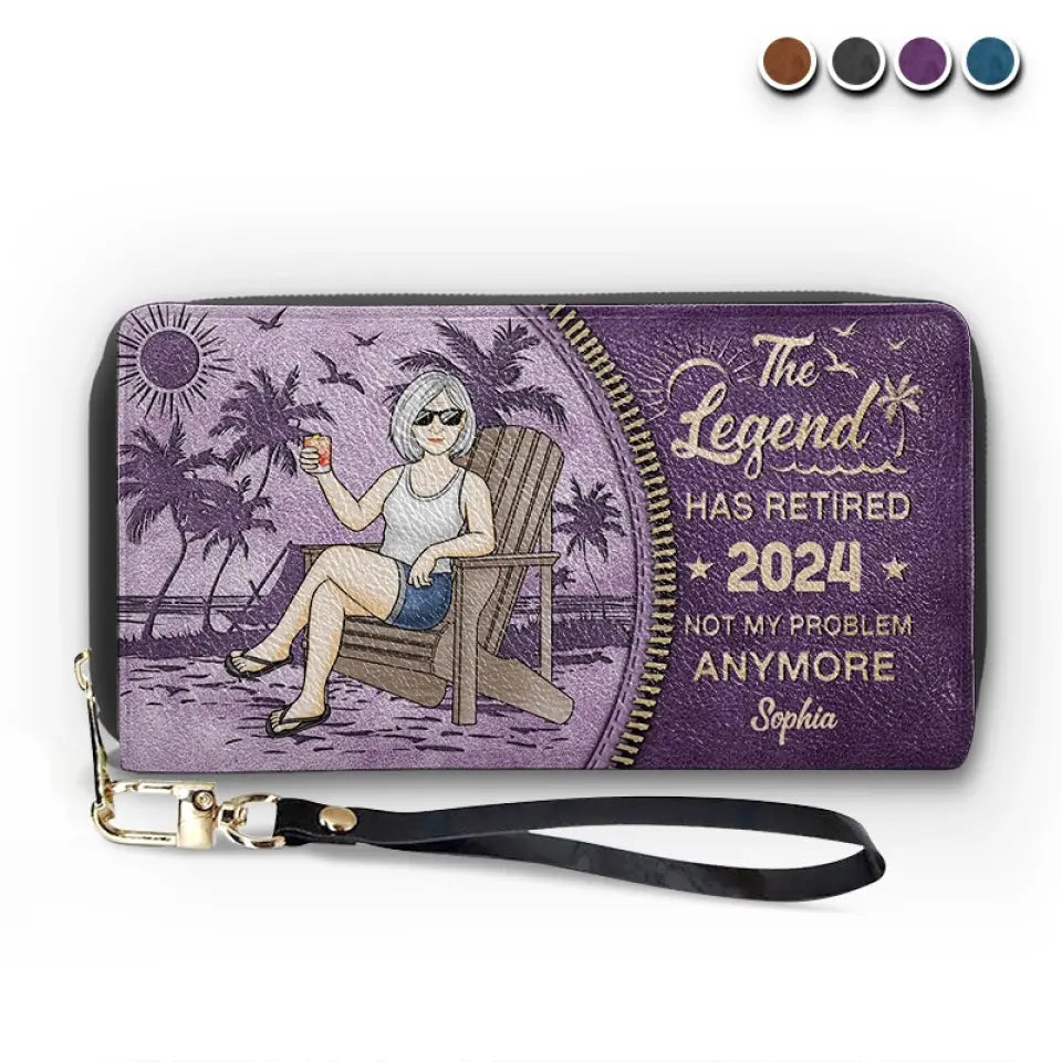 The Legend Has Retired, It's Not My Problem Anymore - Personalized Custom Leather Long Wallet -  Appreciation, Retirement Gift For Coworkers, Work Friends, Colleagues