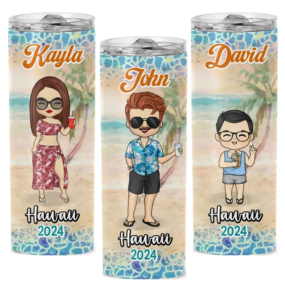 The Best Summer Vacation - Family Personalized Custom Skinny Tumbler - Summer Vacation Gift, Birthday Pool Party Gift For Family Members