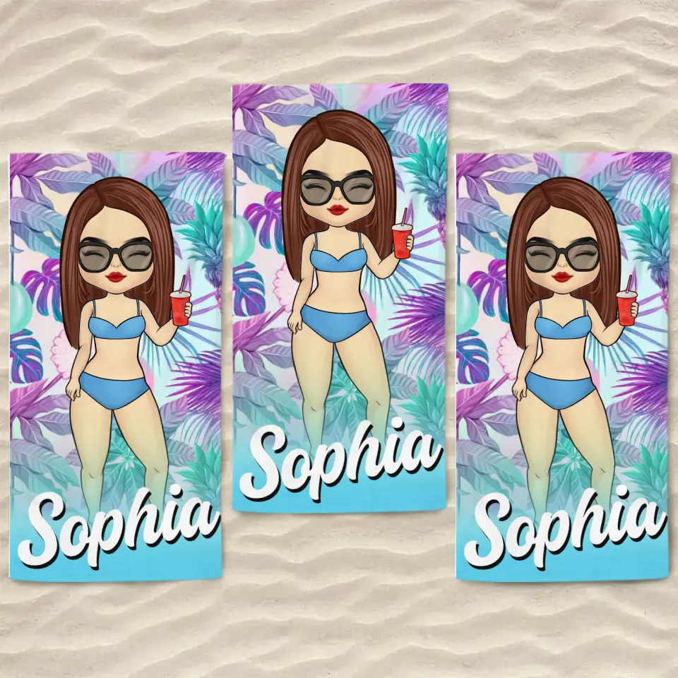 Summer Vibe - Bestie Personalized Custom Beach Towel - Summer Vacation Gift, Birthday Pool Party Gift For Best Friends, BFF, Sisters