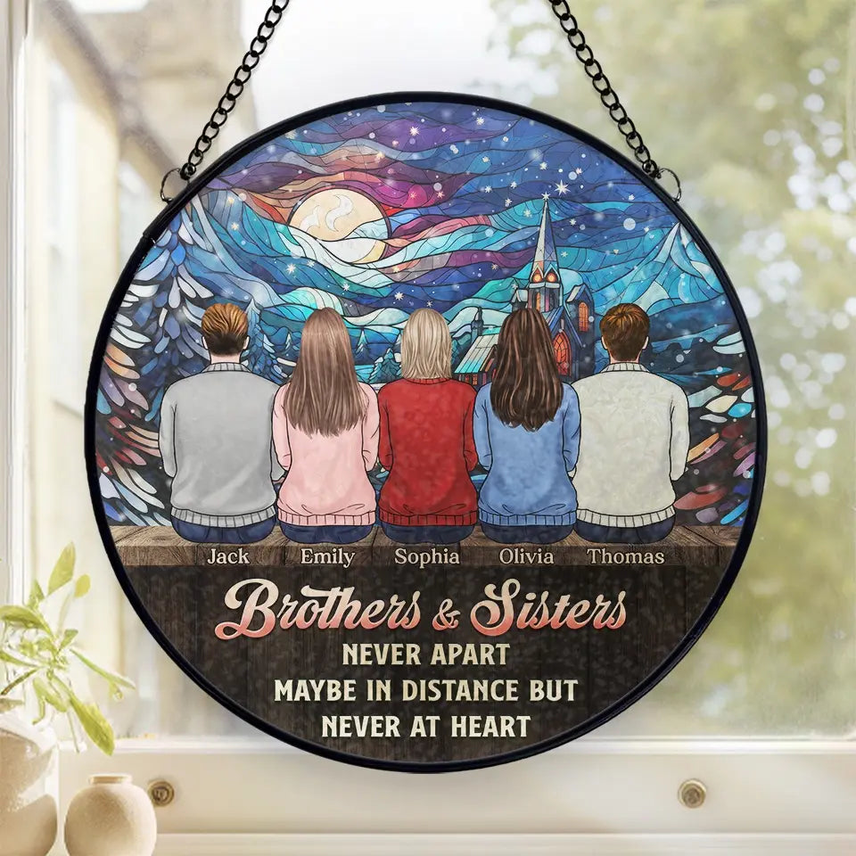 A Joy That Is Shared Is A Joy Made Double - Family Personalized Custom Stained Glass Window Hanging Suncatcher - Christmas Gift For Siblings, Brothers, Sisters