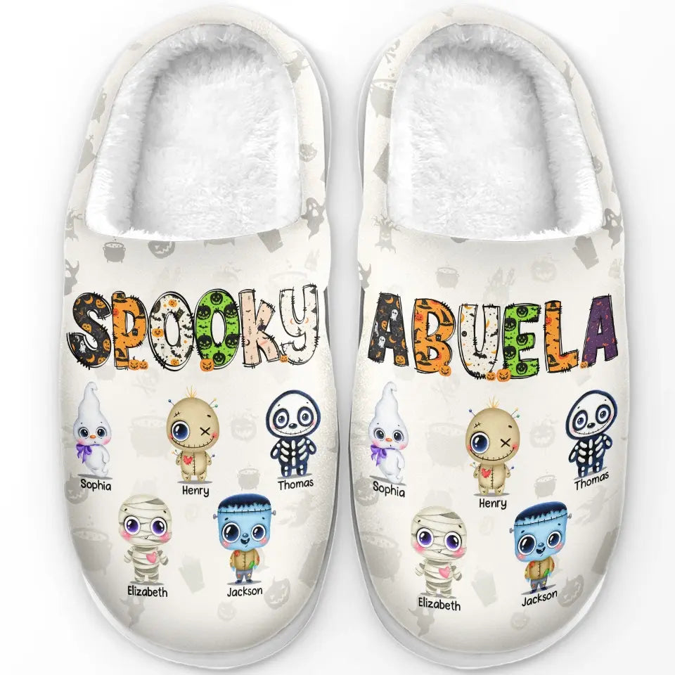 Spooky Abuela - Family Personalized Custom Fluffy Slippers - Halloween Gift For Mom, Grandma