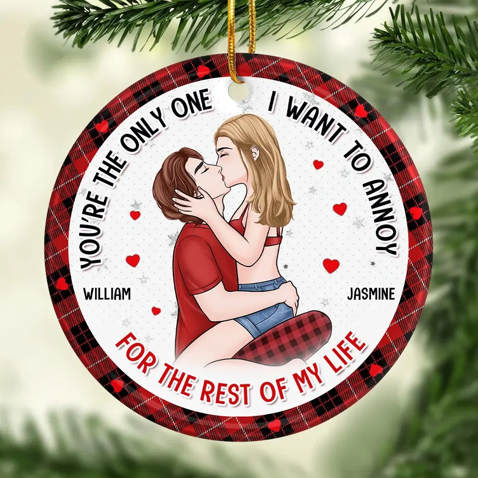 Christmas Love Vibes Over Here - Couple Personalized Custom Ornament - Ceramic Round Shaped - Christmas Gift For Husband Wife, Anniversary