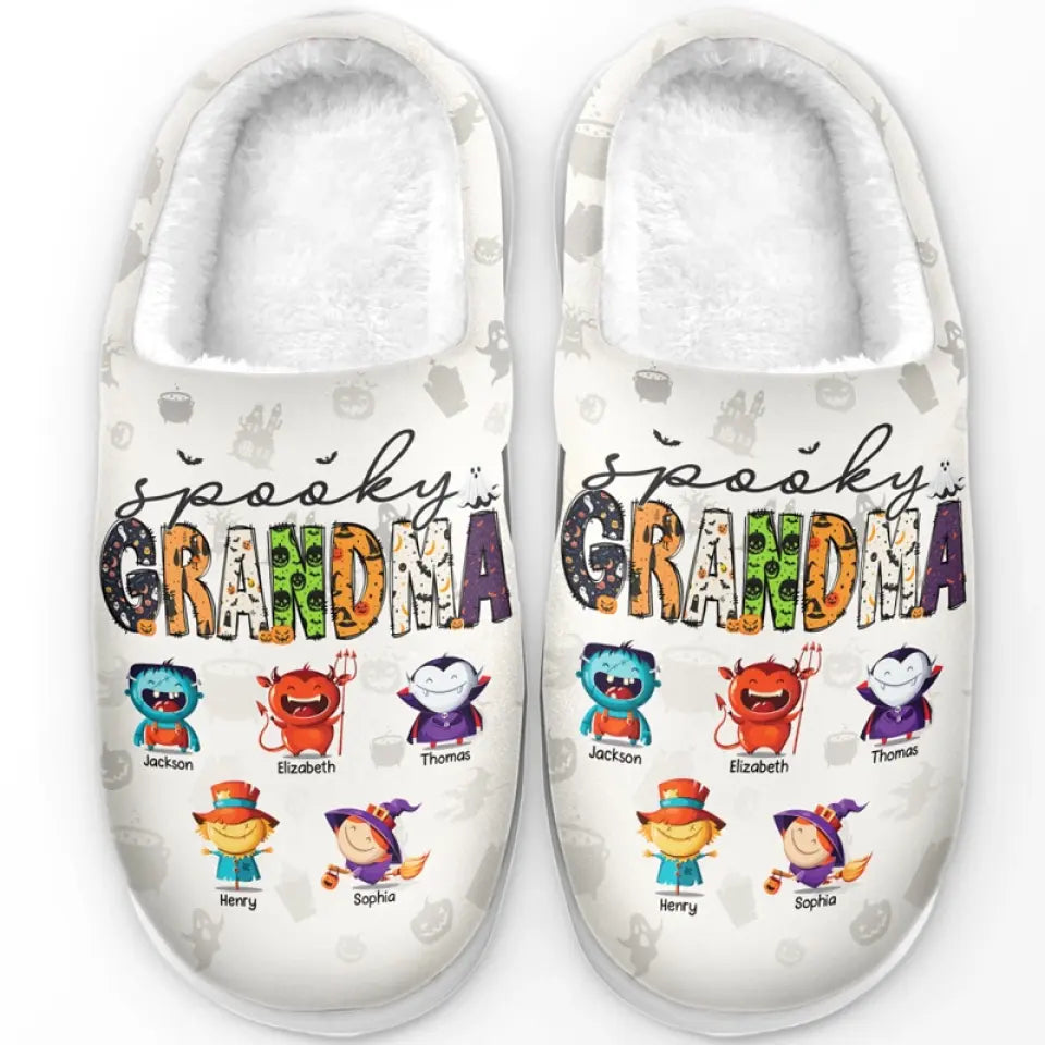 A Spooky Mom Knows How To Brew Up Fun - Family Personalized Custom Fluffy Slippers - Halloween Gift For Mom, Grandma