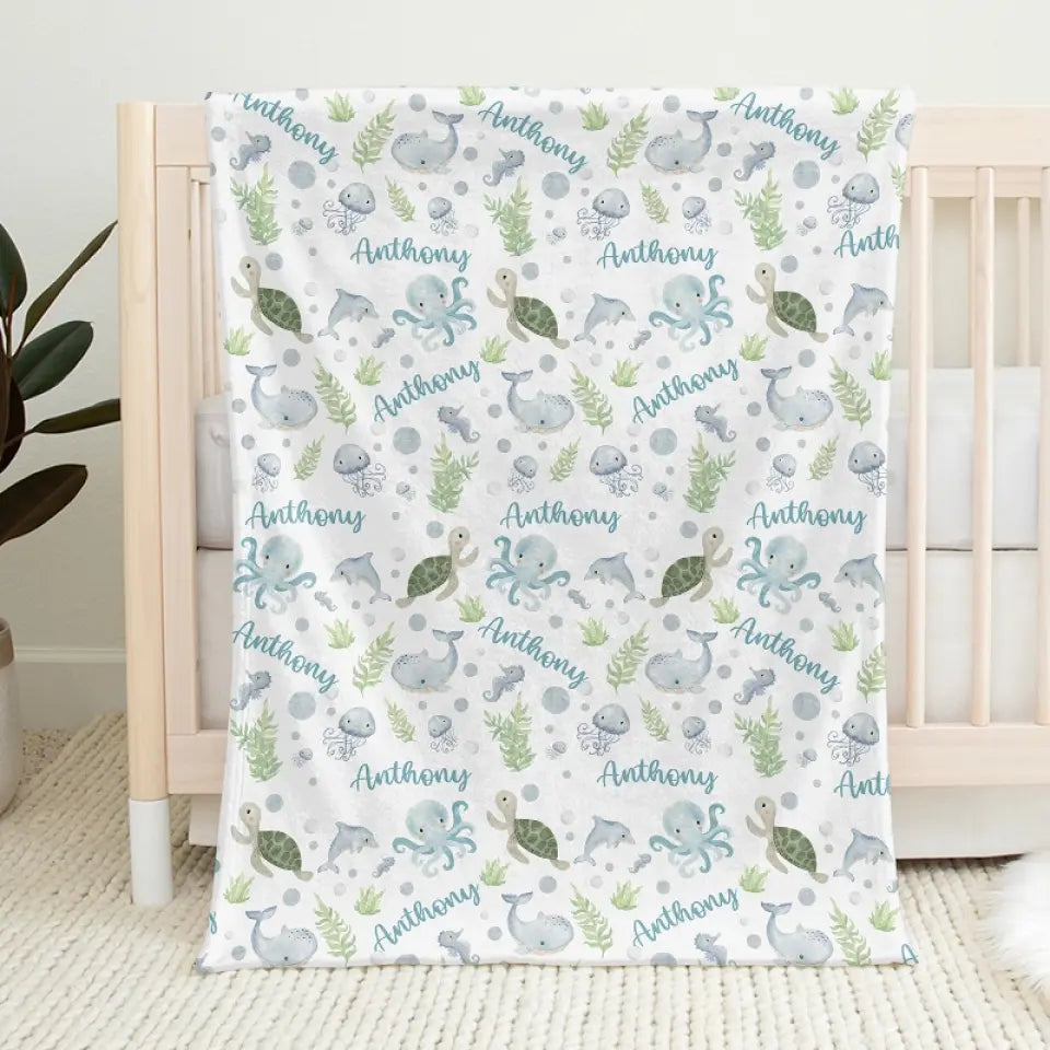 Let Dreams Sail With Friendly Sea Animals - Family Personalized Custom Blanket - Gift For Baby Kids, Newborn Baby