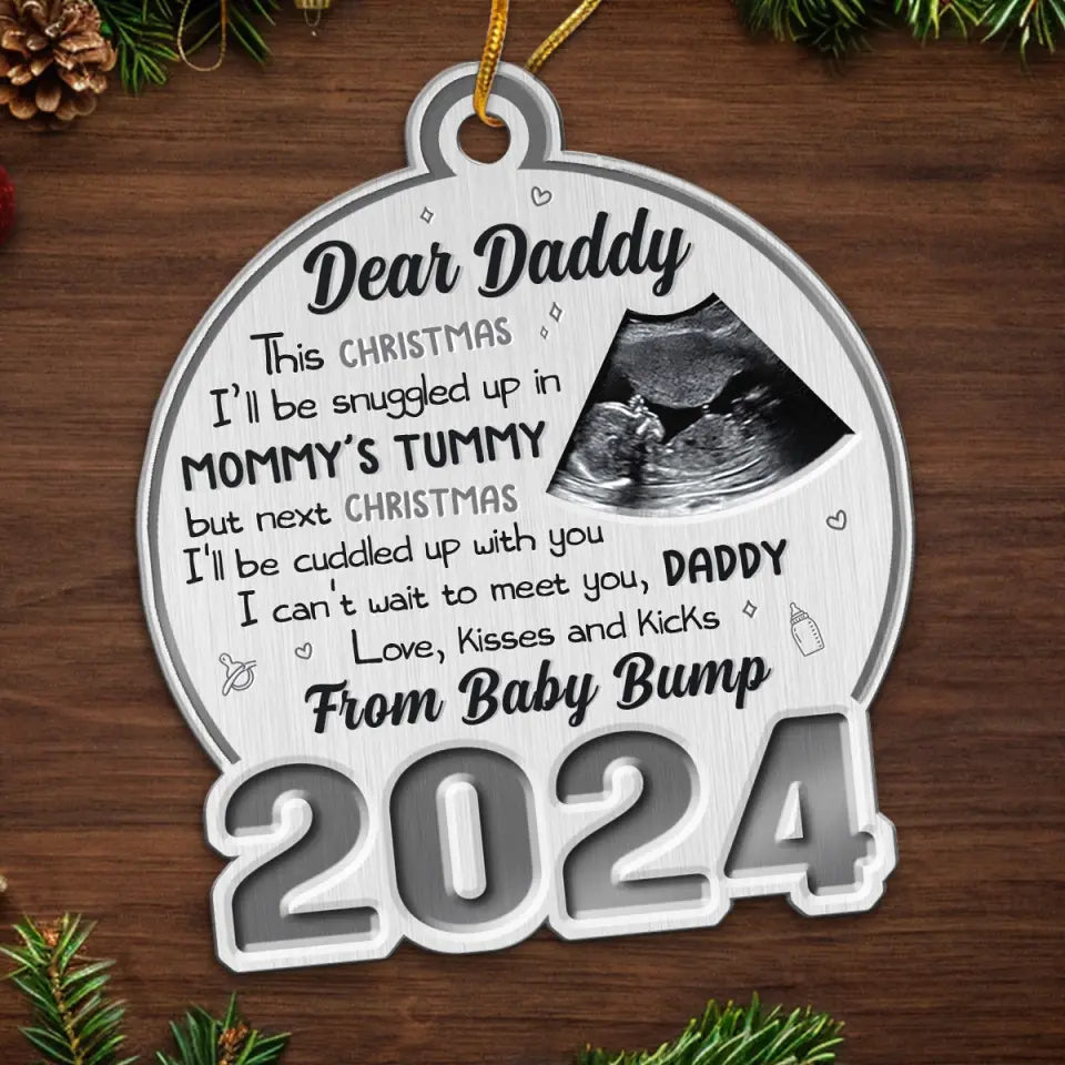 Custom Photo Words Can Not Express The Joy Of New Life -  Family Personalized Custom Ornament - Metal Custom Shaped - Christmas Gift For Baby Kids, Newborn Baby