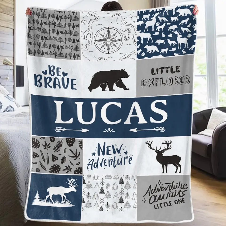 Be Brave Little Explorer - Family Personalized Custom Baby Blanket - Gift For Baby Kids, Newborn Baby