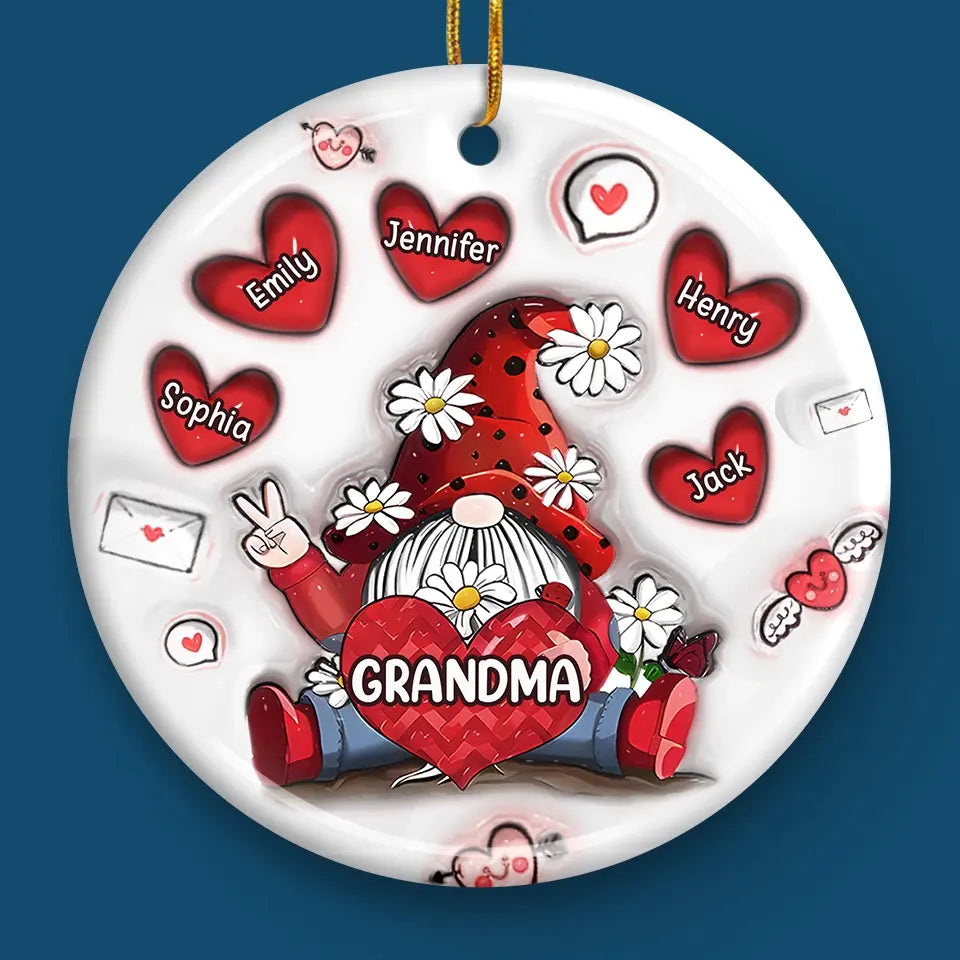 Grandma's Love Is The Sweetest Gift Of All - Family Personalized Custom 3D Inflated Effect Printed Ornament - Ceramic Round Shaped - Christmas Gift For Mom, Grandma