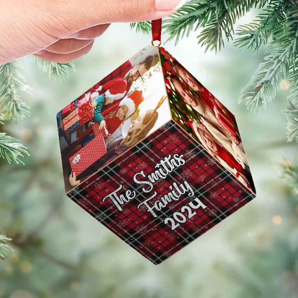 Custom Photo Every Time We Love, Every Time We Give, It’s Christmas - Family Personalized Custom Wooden Cube Ornament - Christmas Gift For Family Members