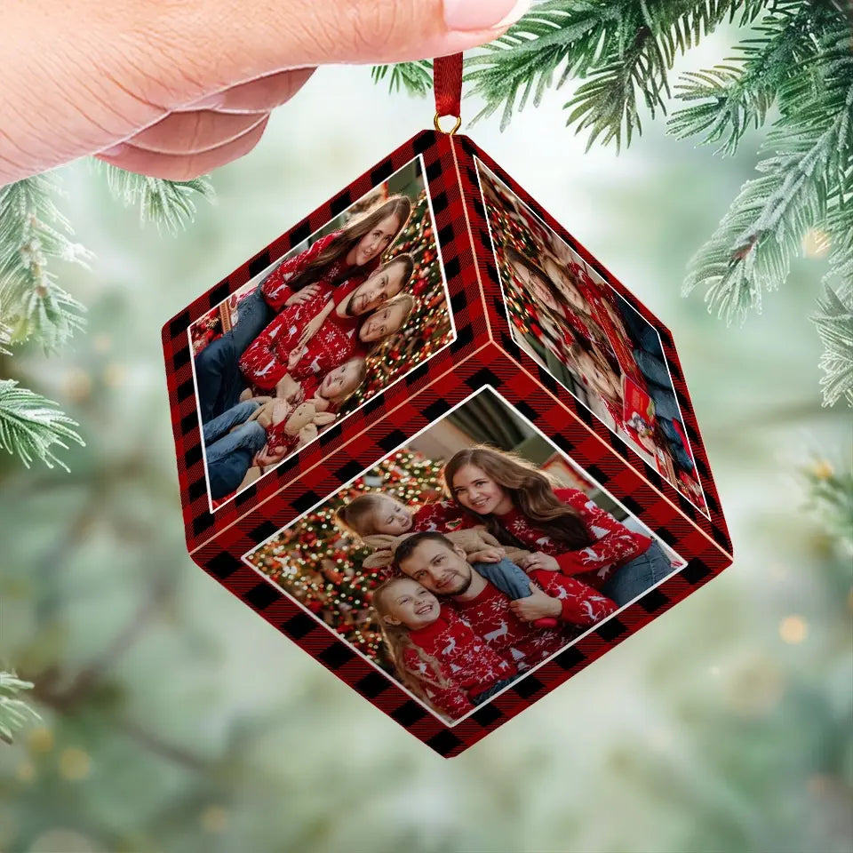 Custom Photo It's The Most Beautiful Time Of The Year - Family Personalized Custom Wooden Cube Ornament - Christmas Gift For Family Members