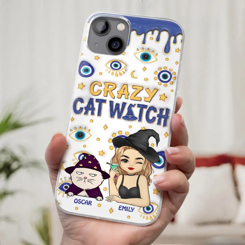 You Can't Scare Me I'm The Crazy Cat Witch - Cat Personalized Custom 3D Inflated Effect Printed Clear Phone Case - Halloween Gift For Pet Owners, Pet Lovers