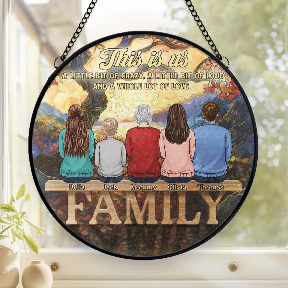 Family Forever In My Heart - Family Personalized Custom Stained Glass Window Hanging Suncatcher - Christmas Gift For Family Members