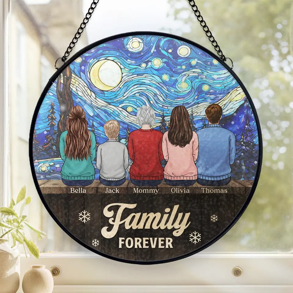 Siblings Forever - Family Personalized Custom Stained Glass Window Hanging Suncatcher - Christmas Gift For Family Members