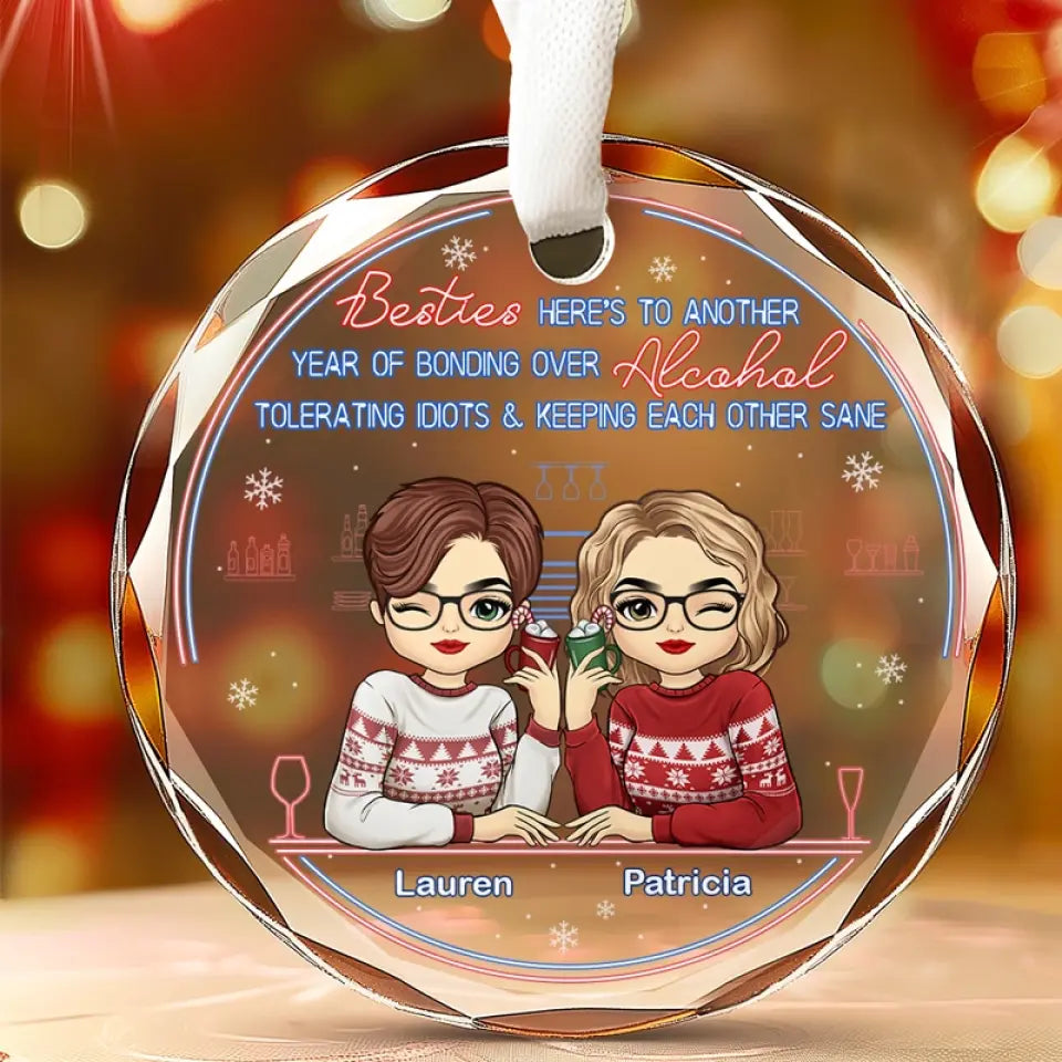 Besties Are The Brightest Blooms - Bestie Personalized Custom Circle Glass Ornament - Christmas Gift For Best Friends, BFF, Sisters