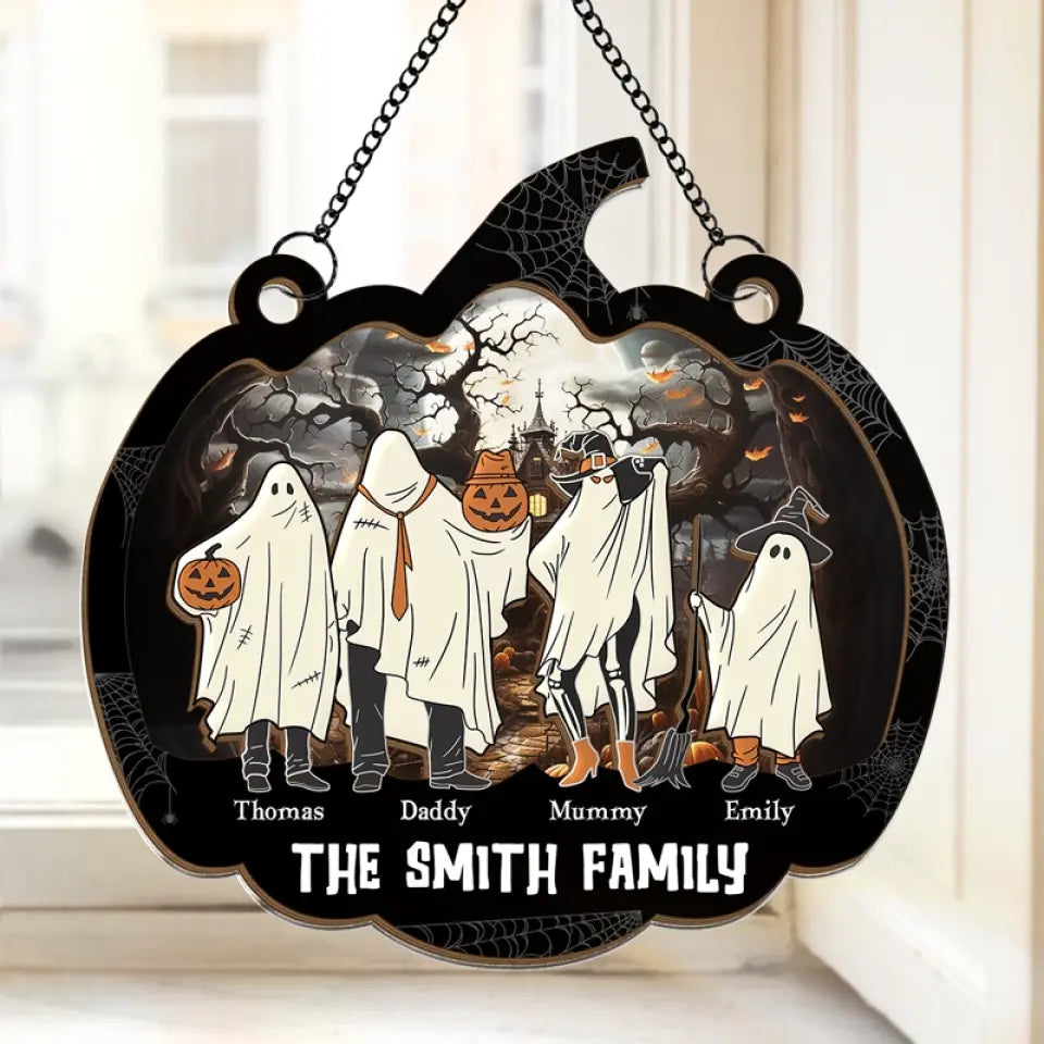 One Spooky Family - Family Personalized Window Hanging Suncatcher - Halloween Gift For Family Members