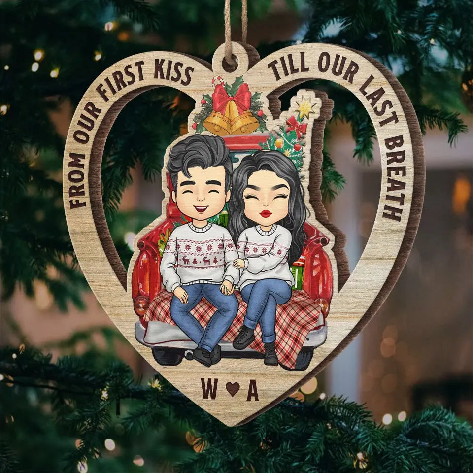 Every Christmas, I Fall In Love With You All Over Again - Couple Personalized Custom Ornament - Wood Custom Shaped - Christmas Gift For Husband Wife, Anniversary