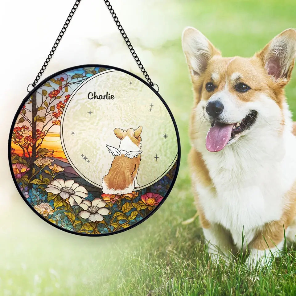 A Dog’s Love Is Forever - Memorial Personalized Custom Stained Glass Window Hanging Suncatcher - Sympathy Gift For Pet Owners, Pet Lovers