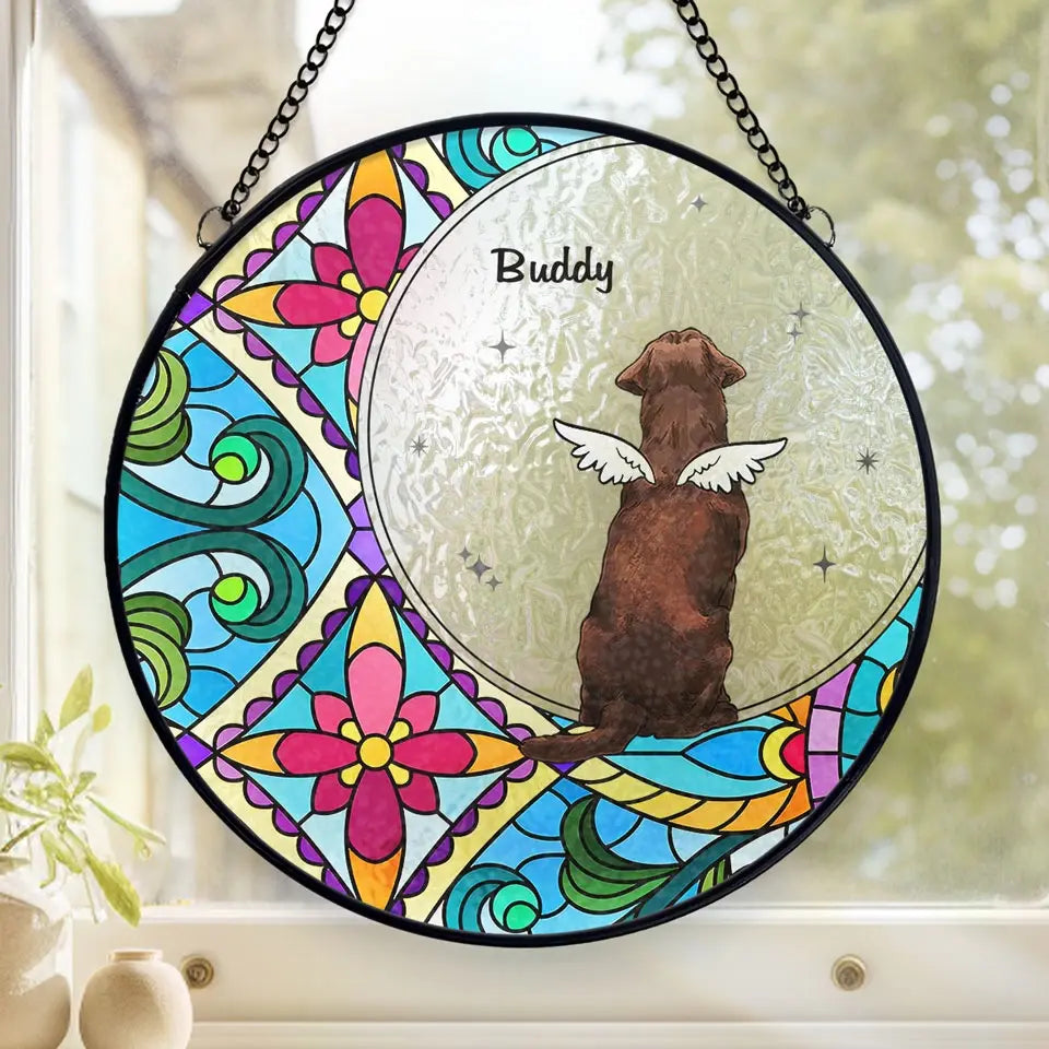 A Dog’s Love Is Forever - Memorial Personalized Custom Stained Glass Window Hanging Suncatcher - Sympathy Gift For Pet Owners, Pet Lovers
