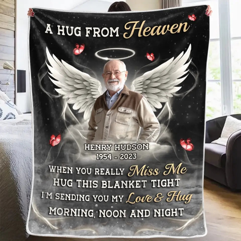 Custom Photo Some Memories Are Created With Hugs - Memorial Personalized Custom Blanket - Sympathy Gift For Family Members