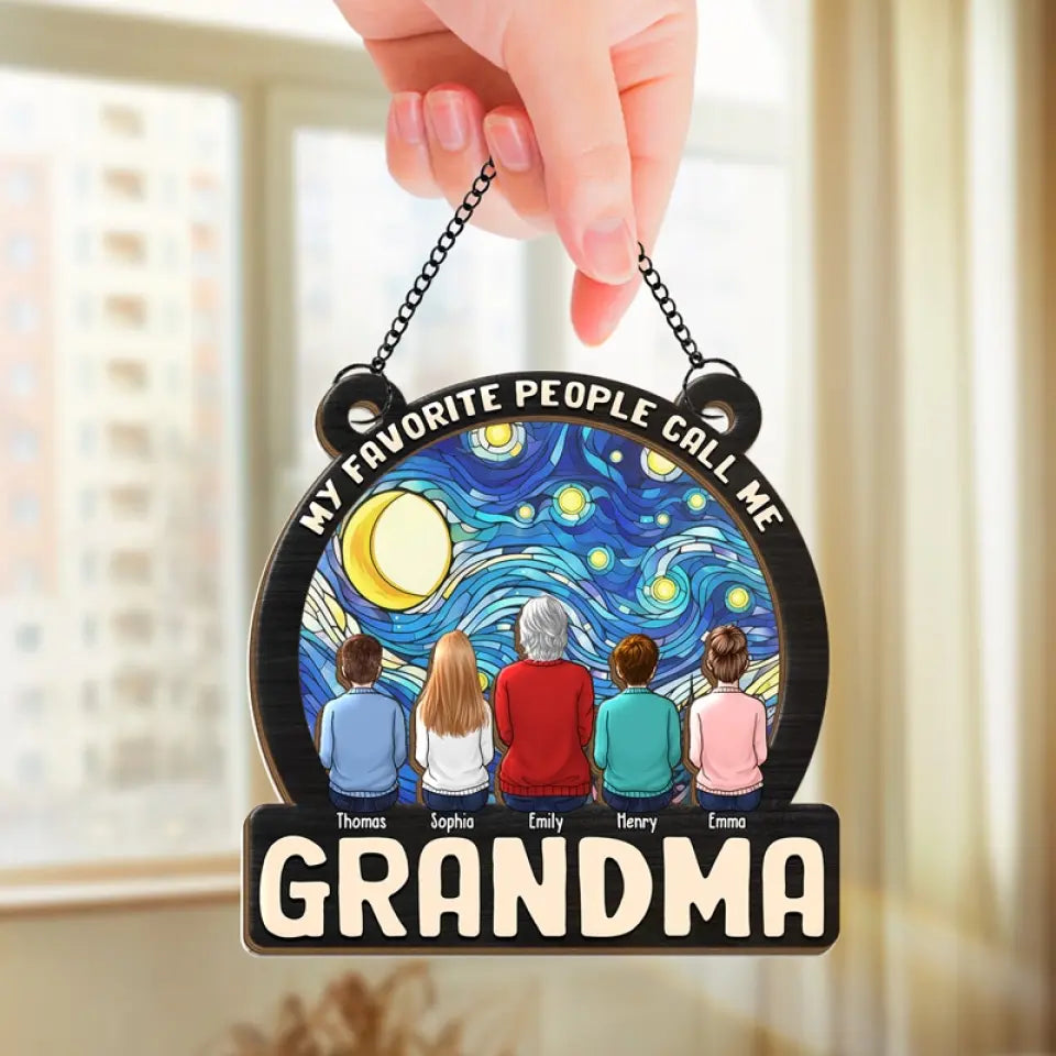 Happiness Is A Hug From Grandma - Family Personalized Window Hanging Suncatcher - Gift For Grandma
