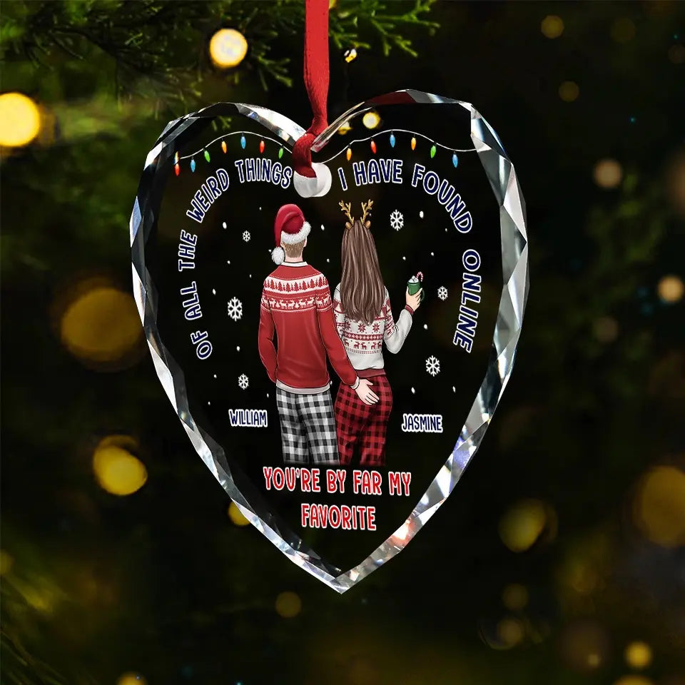 Our Love Makes Every Christmas Brighter - Couple Personalized Custom Heart Glass Ornament - Christmas Gift For Husband Wife, Anniversary
