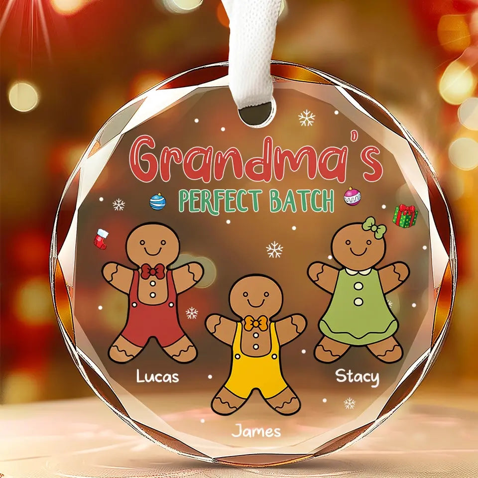 Cozy Cuddles With Grandma's Gingerbread - Family Personalized Custom Circle Glass Ornament - Christmas Gift For Mom, Grandma