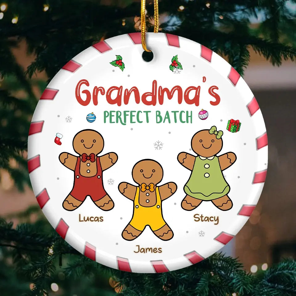 Cherish The Sweet Moments With Family, Just Like Gingerbread Treats - Family Personalized Custom Ornament - Ceramic Round Shaped - Christmas Gift For Mom, Grandma
