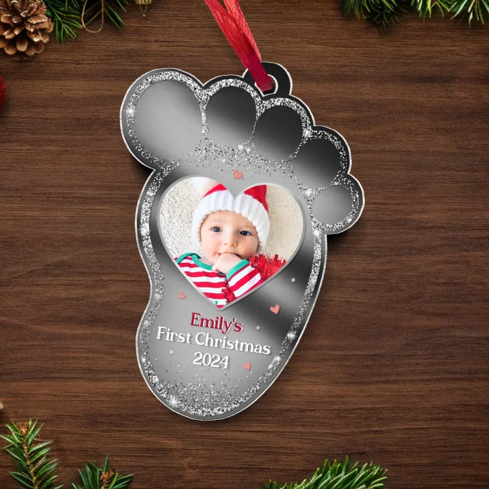 Custom Photo Baby's First Noel - Family Personalized Custom Mirrored Acrylic Ornament - Christmas Gift For Baby Kids, Newborn Baby