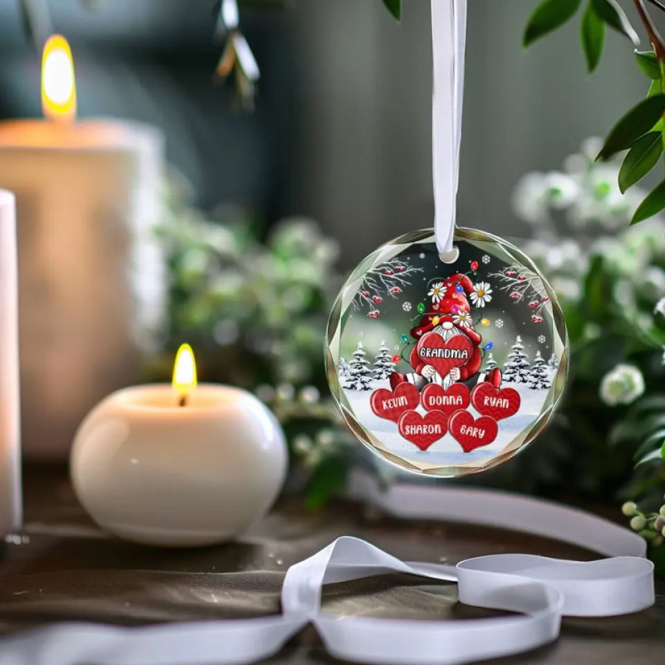 The True Power Behind The Power - Family Personalized Custom Circle Glass Ornament - Christmas Gift For Mom, Grandma