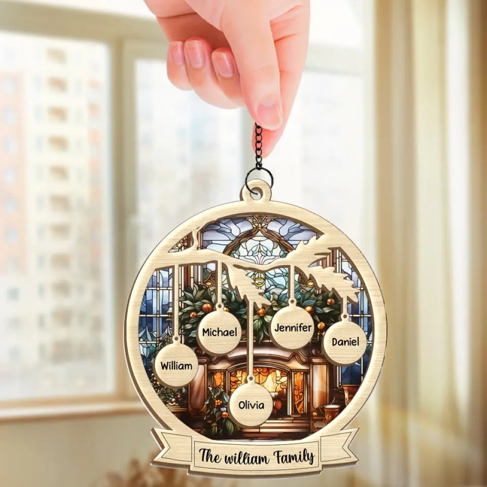 The Warmth Of Family Is The True Spirit Of Christmas - Family Personalized Window Hanging Suncatcher - Christmas Gift For Family Members