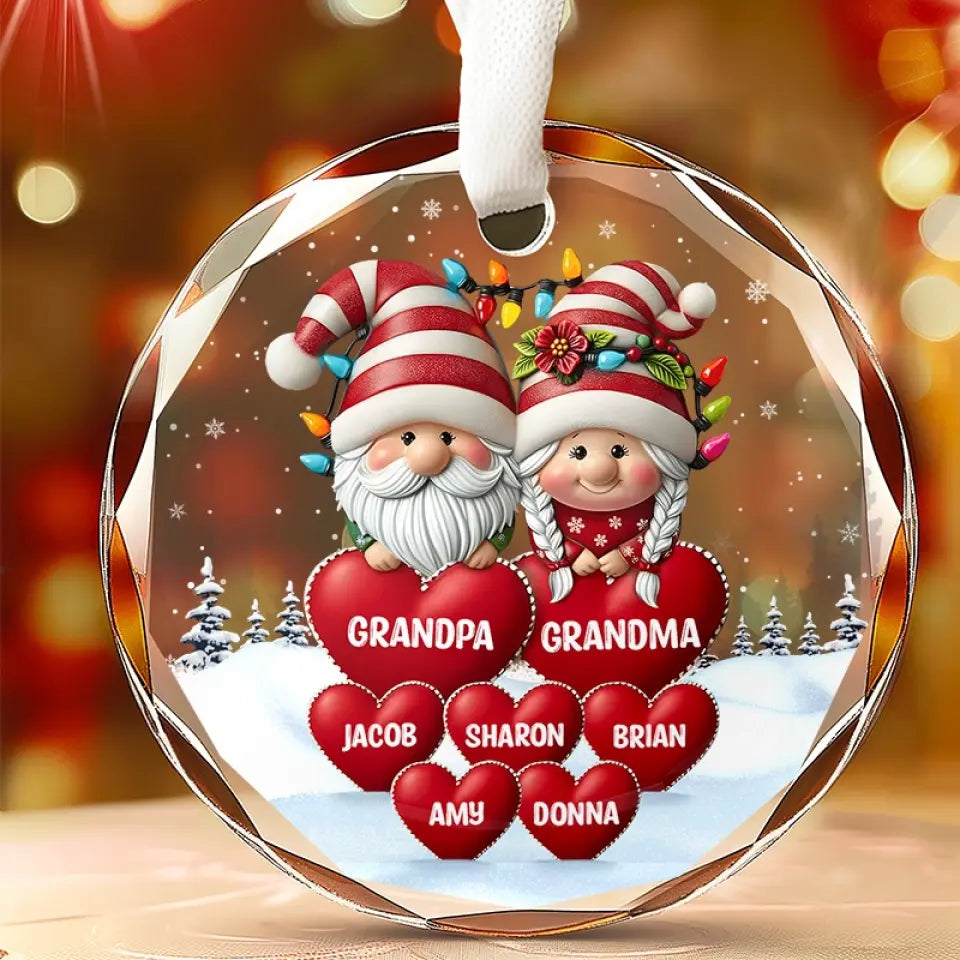 Every Time We Love, Every Time We Give, It’s Christmas - Family Personalized Custom Circle Glass Ornament - Christmas Gift For Grandpa, Grandma