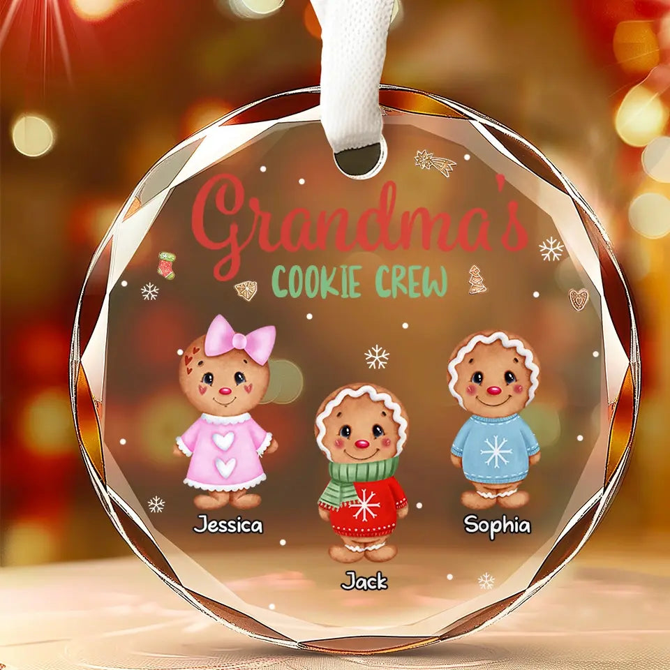 Gingerbread Crumbs And Grandma's Heartfelt Embrace - Family Personalized Custom Circle Glass Ornament - Christmas Gift For Mom, Grandma