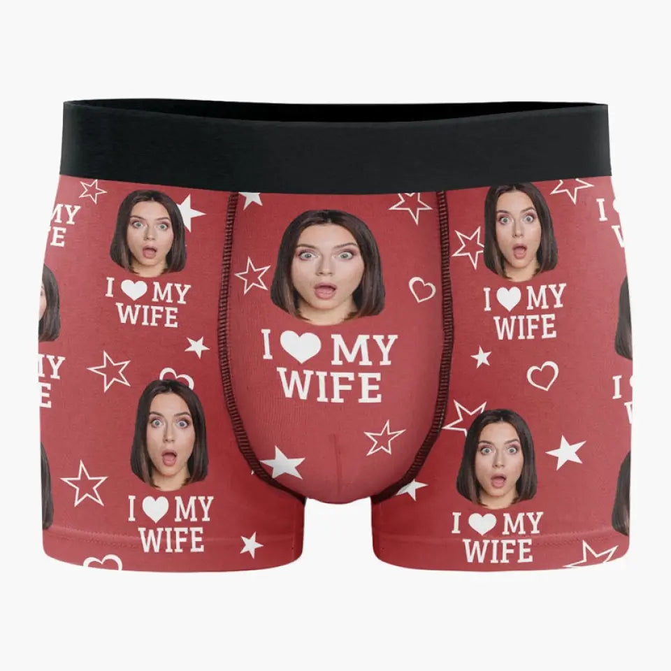 Custom Photo I Love My Wife - Couple Personalized Custom Boxer Briefs, Men's Boxers - Gift For Husband Wife, Anniversary