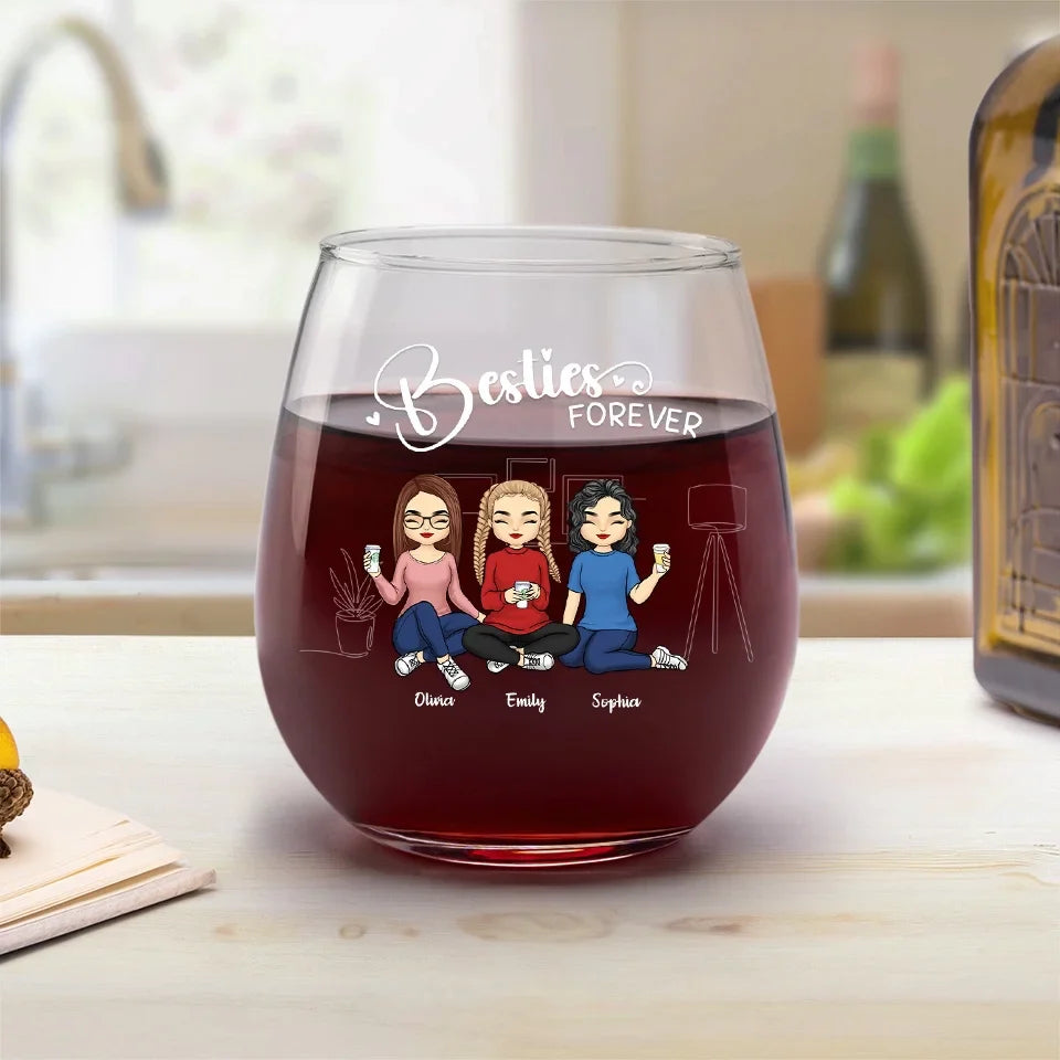 Besties And Brewskis - Bestie Personalized Custom Wine Glass - Gift For Best Friends, BFF, Sisters