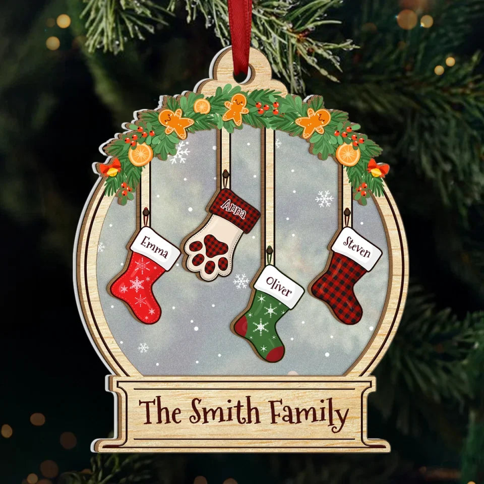 Rocking Around The Christmas Tree - Family Personalized Custom Wood & Acrylic Ornament - Christmas Gift For Family Members