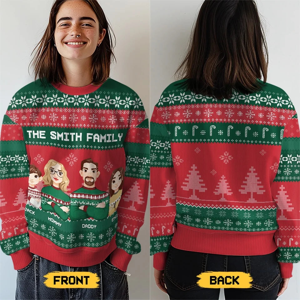 It's The Most Beautiful Time Of The Year - Family Personalized Custom Ugly Sweatshirt - Unisex Wool Jumper - Christmas Gift For Family Members