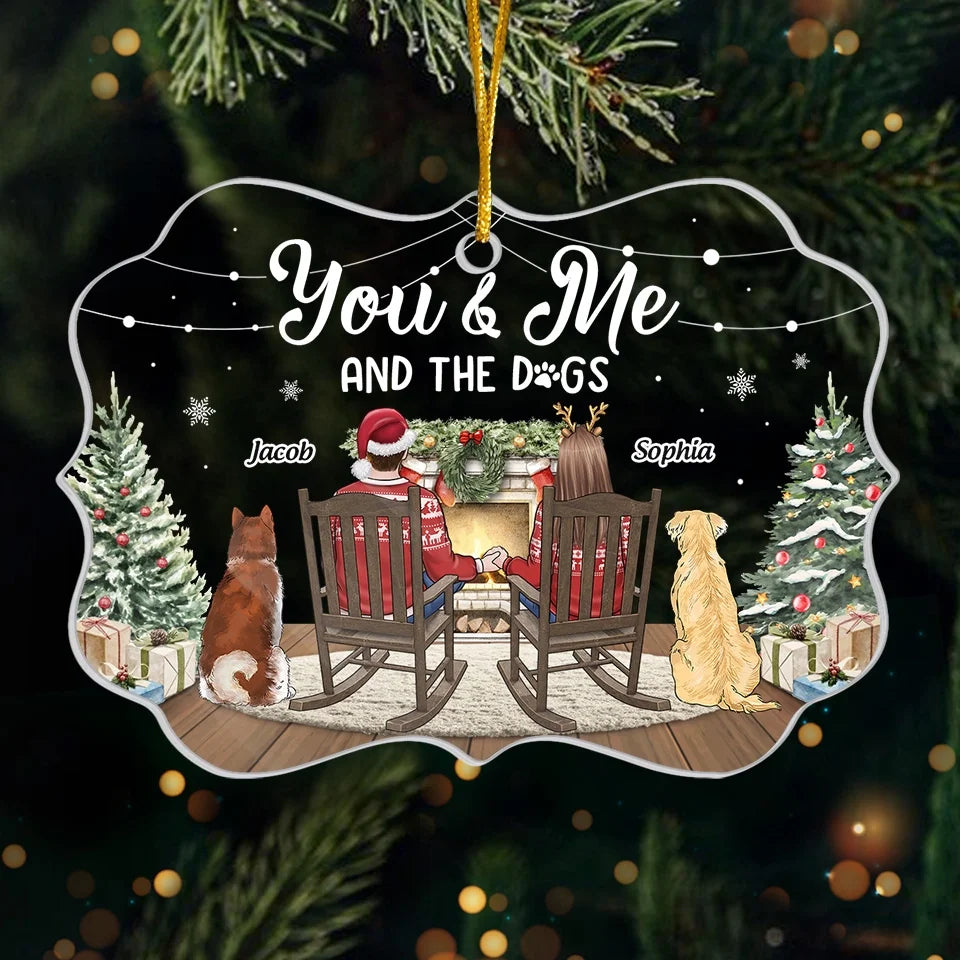 Christmas Cuddles With You And Our Furry Friends - Couple Personalized Custom Ornament - Acrylic Benelux Shaped - Christmas Gift For Husband Wife, Anniversary, Pet Owners, Pet Lovers