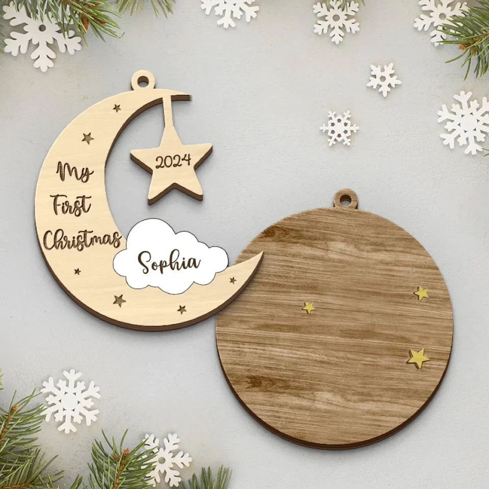 Our Christmas Joy Has A New Heartbeat - Family Personalized Custom Shaped 2 Layered Wood Christmas Ornament - Christmas Gift For Baby Kids, Newborn Baby