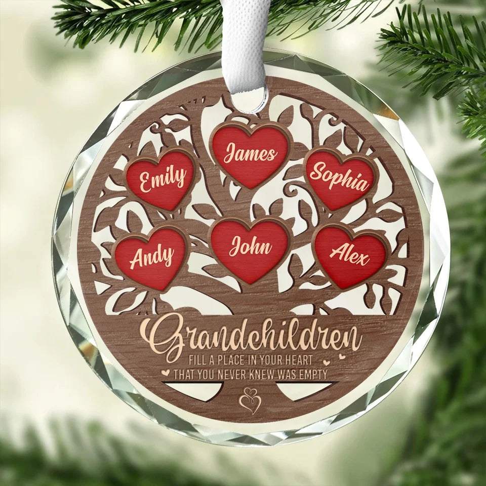 Grandchildren Fill A Place In Your Heart - Family Personalized Custom Circle Glass Ornament - Christmas Gift For Mom, Grandma