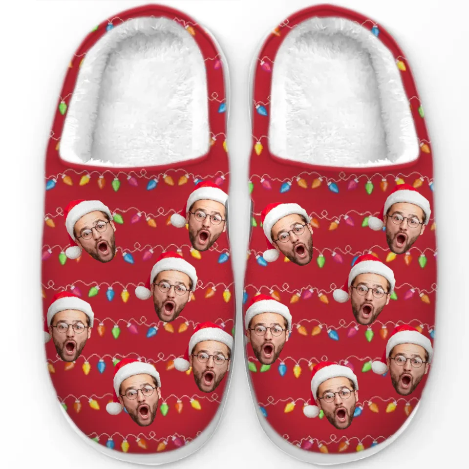 Custom Photo My Favorite Color Is Christmas Lights - Family Personalized Custom Fluffy Slippers - Christmas Gift For Family Members