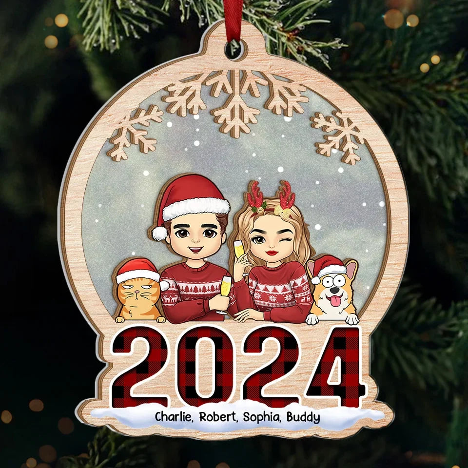 Together Is A Wonderful Place To Be During The Holidays - Dog & Cat Personalized Custom Wood & Acrylic Ornament - Christmas Gift For Husband Wife, Pet Owners, Pet Lovers