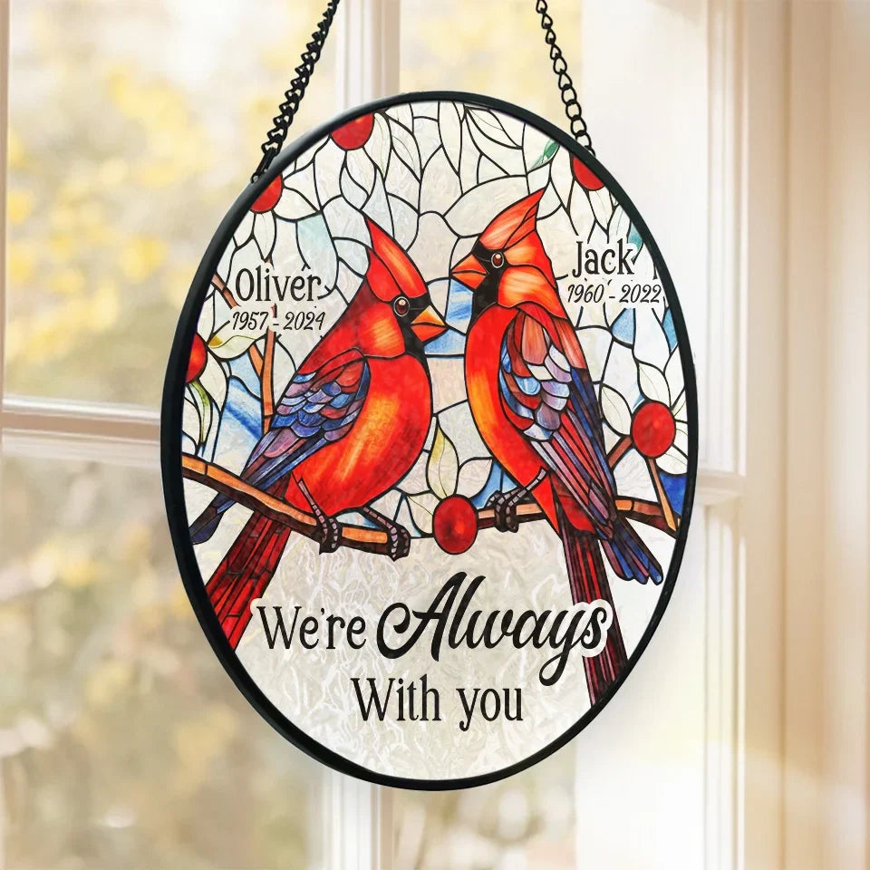 Their Spirit Dances On The Wings Of Every Bird - Memorial Personalized Custom Stained Glass Window Hanging Suncatcher - Sympathy Gift For Family Members