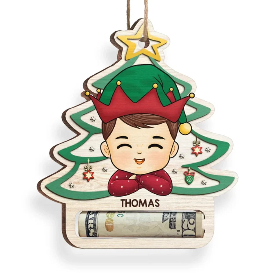 The Best Way To See Christmas Is Through The Eyes Of A Child - Family Personalized Custom Ornament, Money Holder - Wood Custom Shaped -  Christmas Gift For Family Members