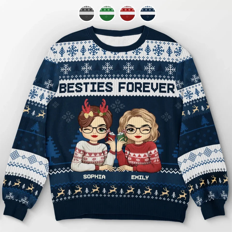 Merry Bestiemas - Bestie Personalized Custom Ugly Sweatshirt - Unisex Wool Jumper - Christmas Gift For Best Friends, BFF, Sisters