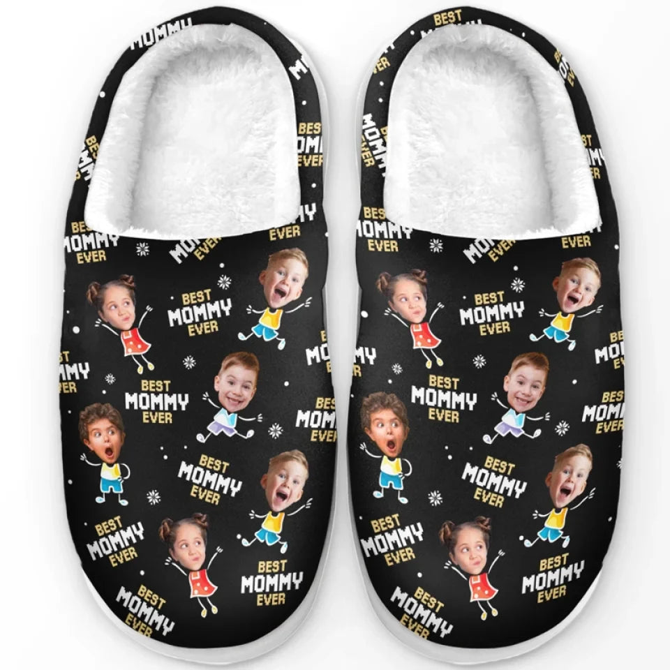 Custom Photo A Parent's Heart Finds Joy In A Child's Smile - Family Personalized Custom Fluffy Slippers - Christmas Gift For Family Members