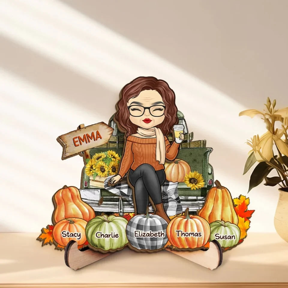 Grandma's Little Pumpkin - Family Personalized Custom 2-Layered Wooden Plaque With Stand - Gift For Mom, Grandma