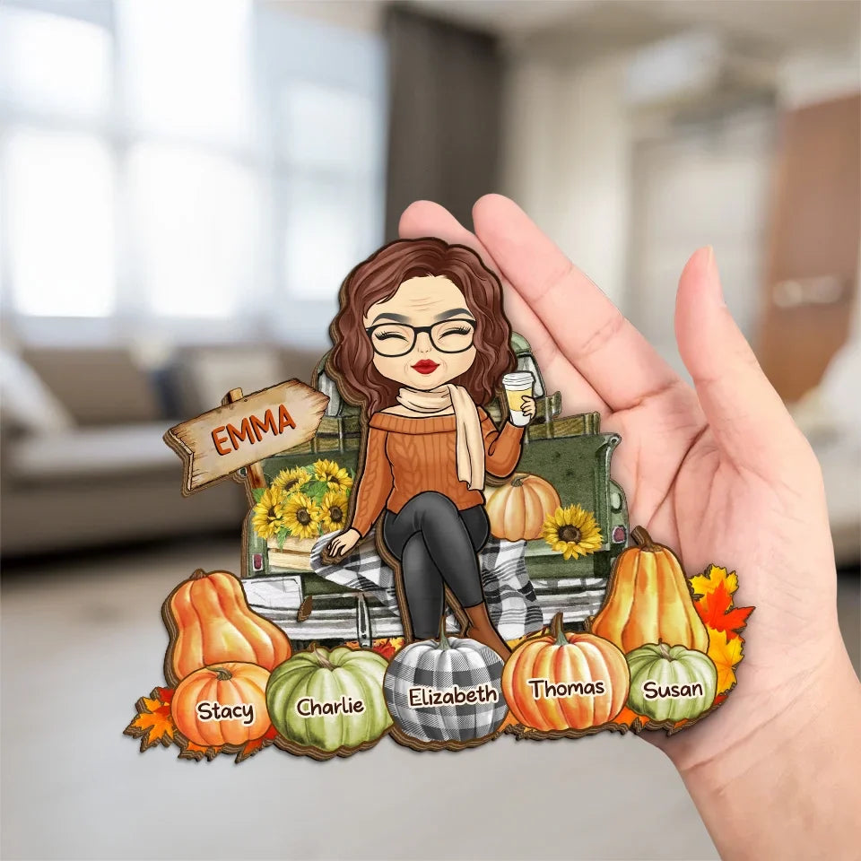 Grandma's Little Pumpkin - Family Personalized Custom 2-Layered Wooden Plaque With Stand - Gift For Mom, Grandma