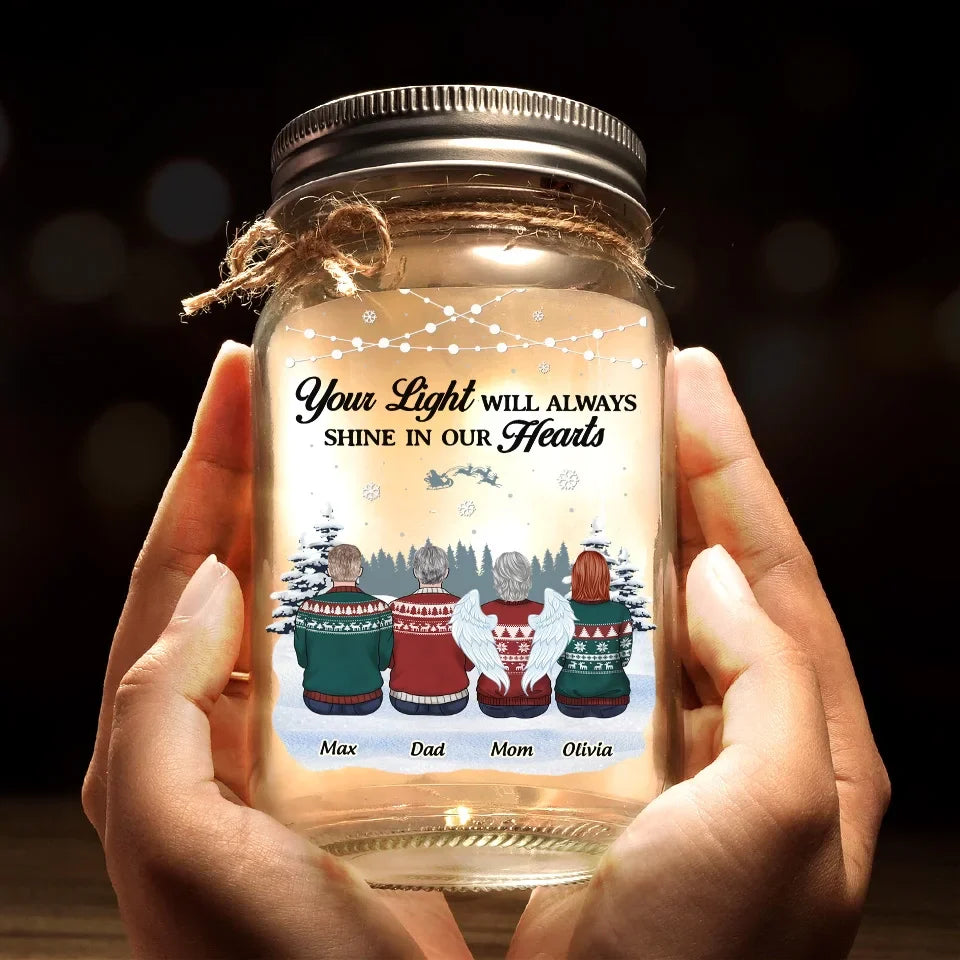 Remembering You With Love And Gratitude - Memorial Personalized Custom Mason Jar Light - Sympathy Gift, Christmas Gift For Family Members